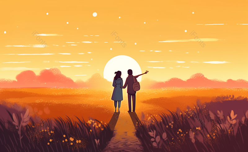 夕阳散步浪漫黄昏情侣散步背景图,插画/手绘图,插画/手绘图库,插画/手绘图下载,插画/手绘